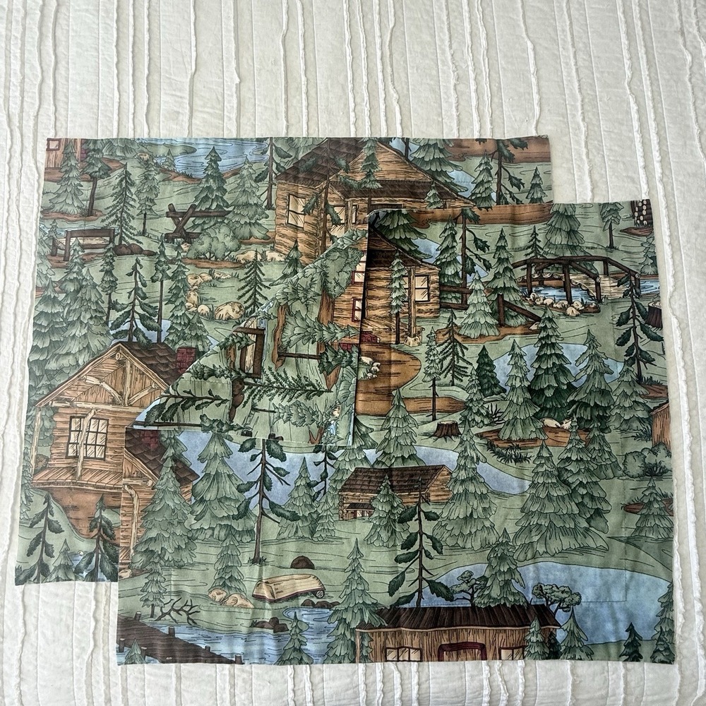 Vtg Dan River 2 pillow Sham Case Cabin Forest Gorpcore Vacation Decor USA 26x31"